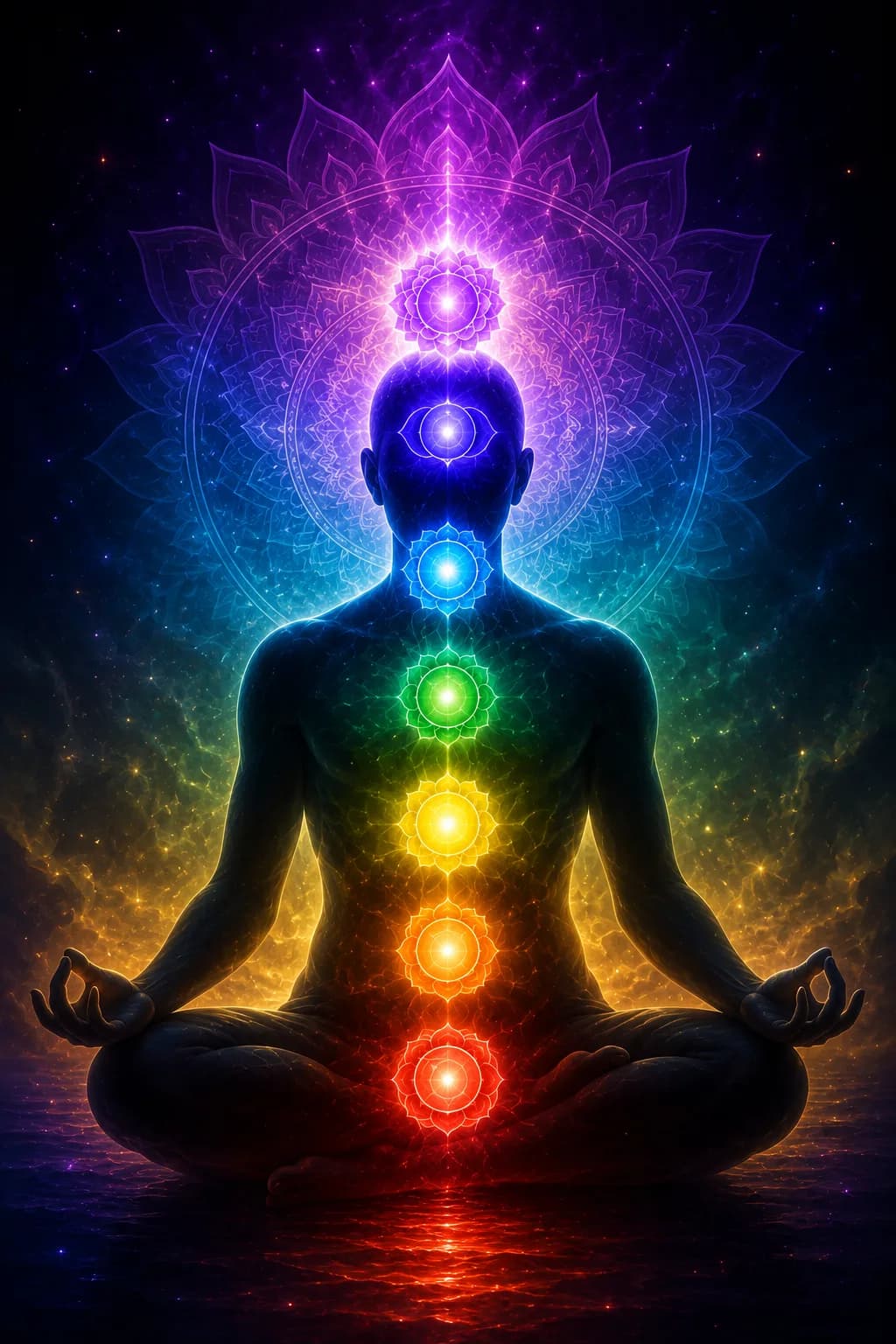 Colourful chakra-inspired artwork used as a reflective symbol