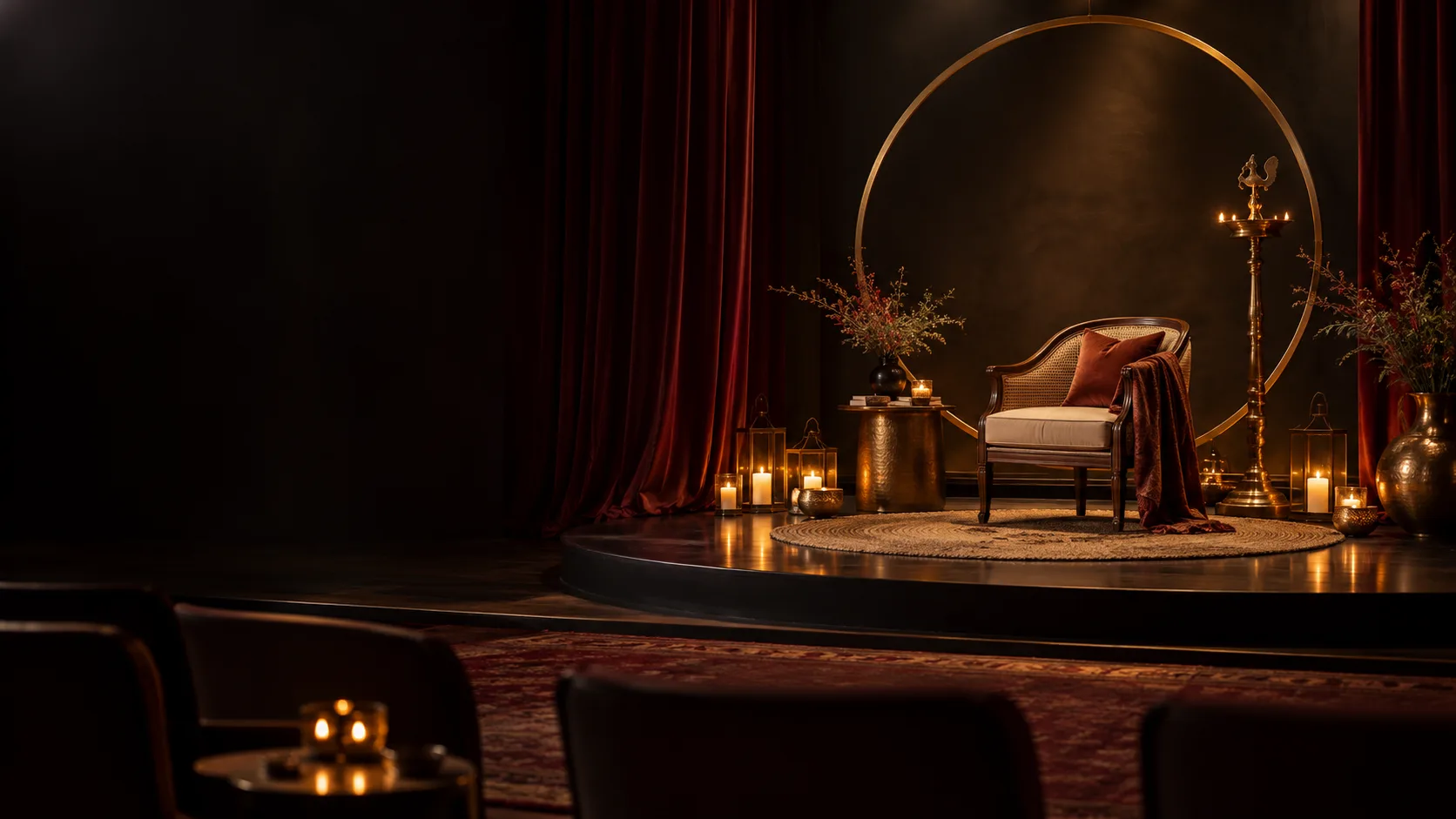 An intimate stage prepared for an online live experience